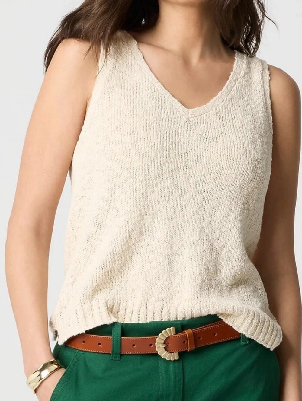 J. Crew Cream Knit V-Neck Sleeveless Top Sz S